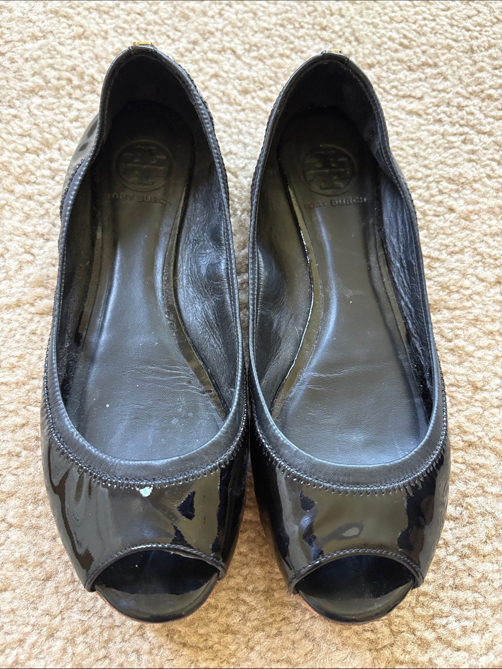 Tory Burch Black Patent Peep-Toe Ballet Flats